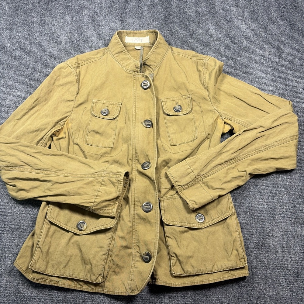 Ann Taylor Loft Utility Jacket Womens S Olive Green Field Military Style Cargo